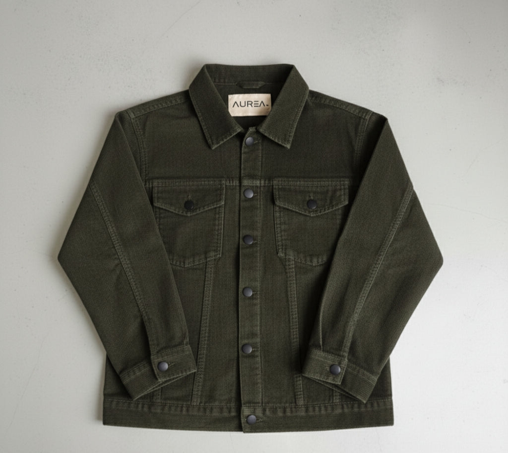 Textured Trucker Jackets ( Olive Green )