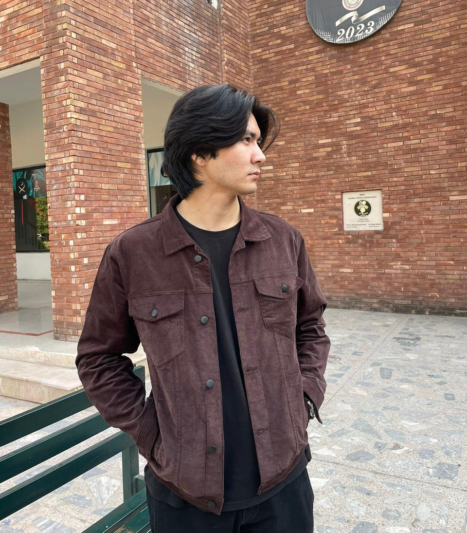 Textured Trucker Jacket ( Brown )
