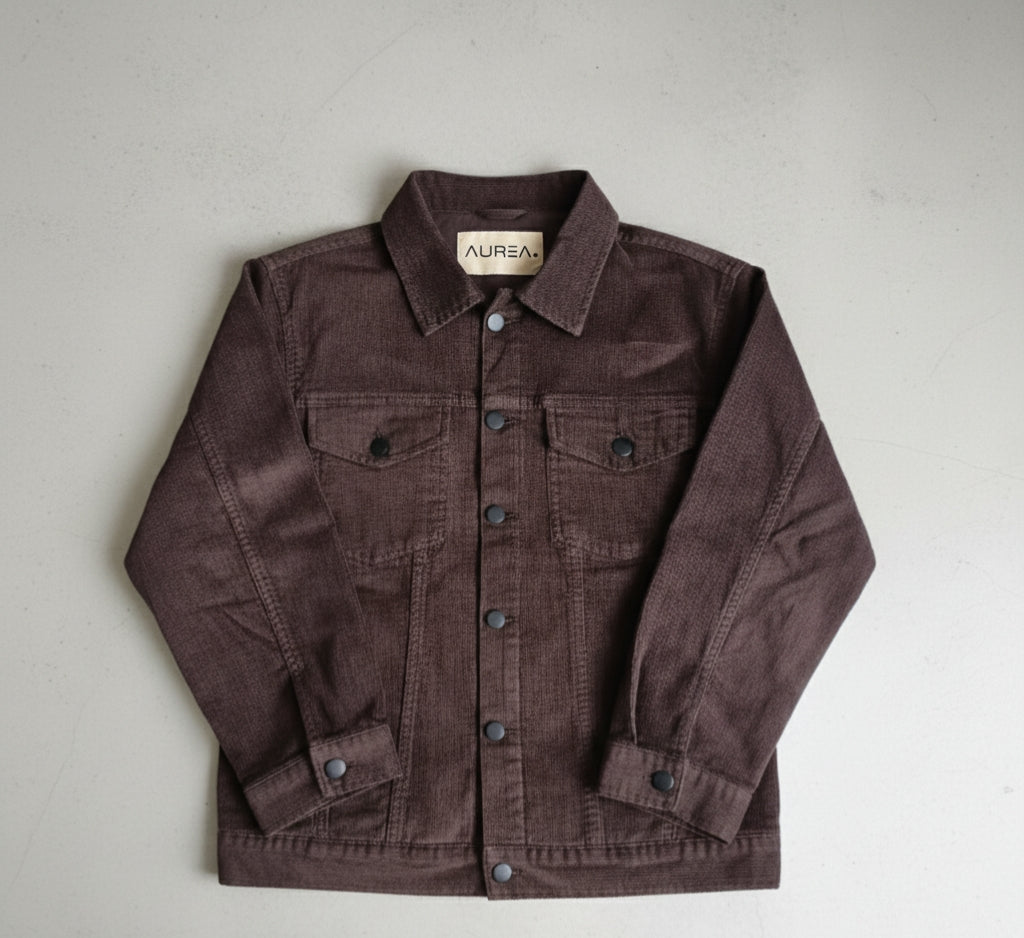 Textured Trucker Jacket ( Brown )