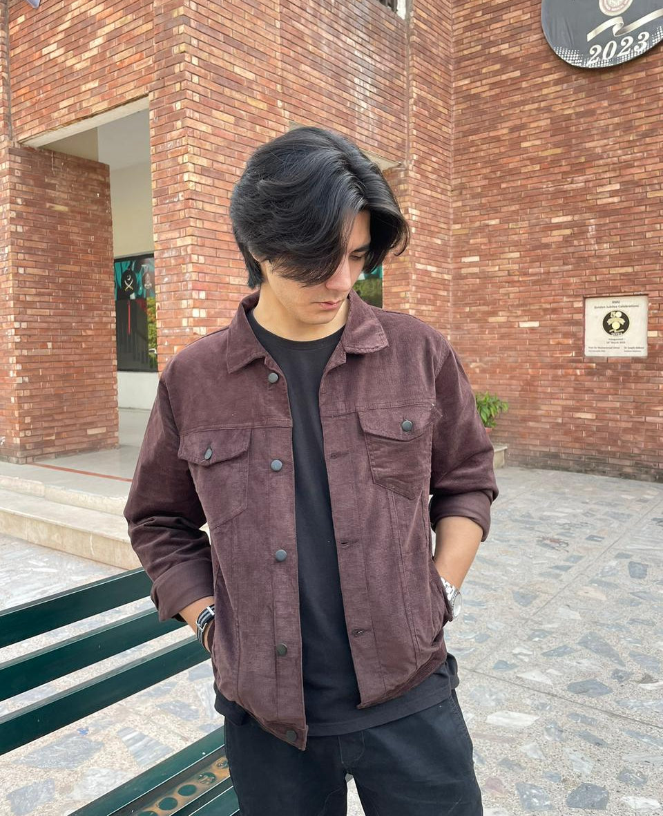 Textured Trucker Jacket ( Brown )