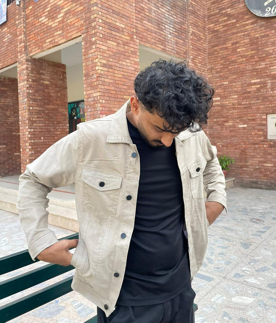 Textured Trucker Jackets ( Beige )